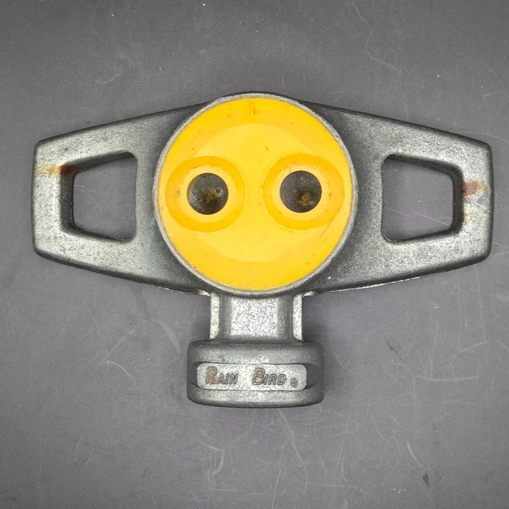 Vintage Rain Bird Spot Sprinkler Cast Metal Yellow Face Twin Spray Pat D-220763